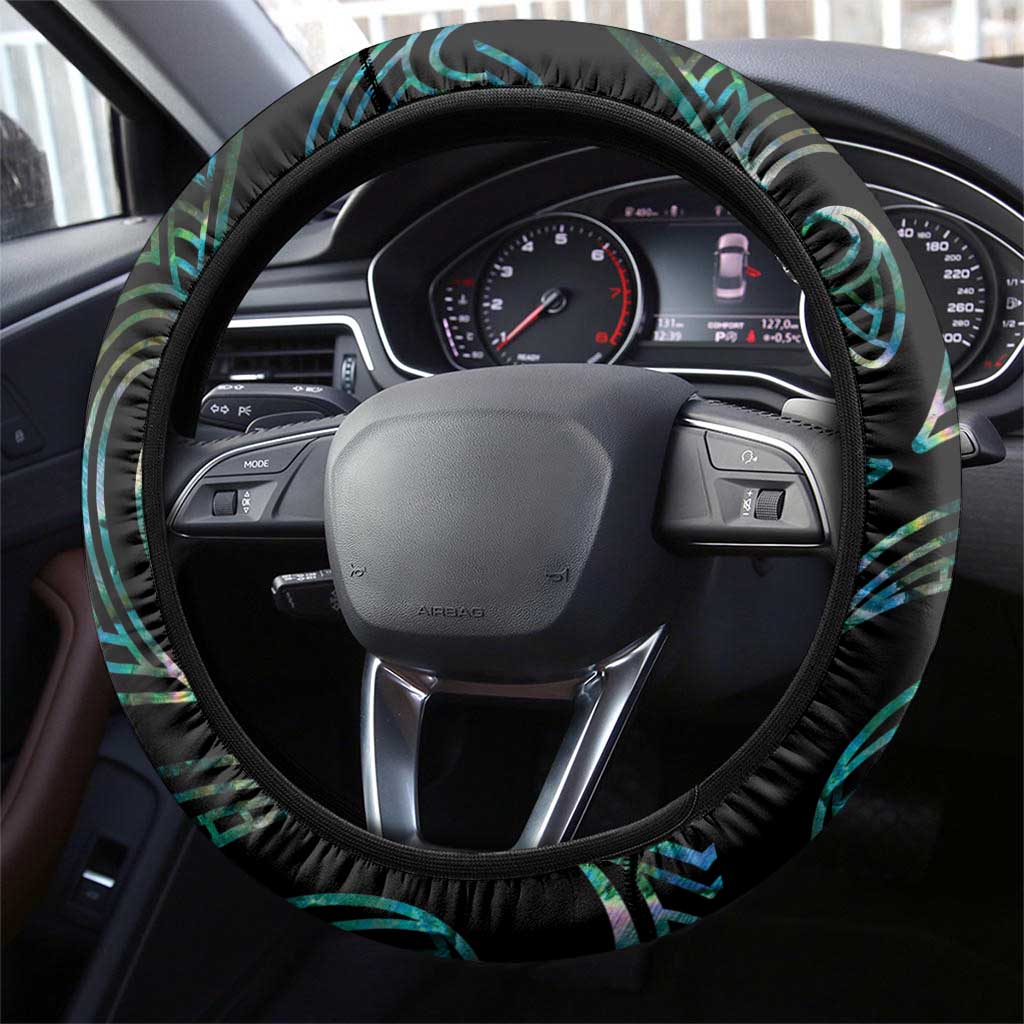 New Zealand Silver Fern Rugby Steering Wheel Cover Go All Black Turquoise Maori Paua Shell LT14 - Polynesian Pride