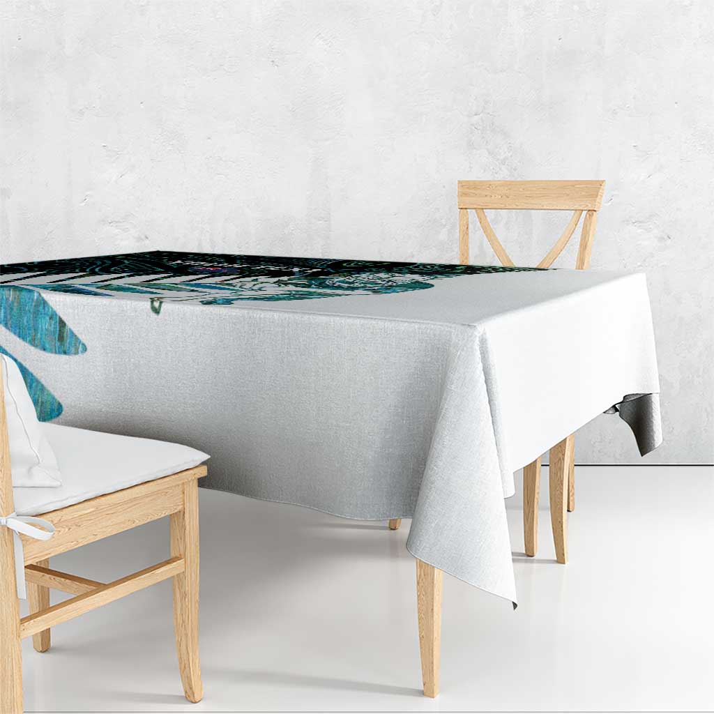 New Zealand Silver Fern Rugby Custom Tablecloth Go All Black Turquoise Maori Paua Shell - Polynesian Pride