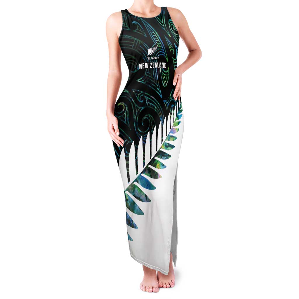 New Zealand Silver Fern Rugby Custom Tank Maxi Dress Go All Black Turquoise Maori Paua Shell LT14 Women Turquoise - Polynesian Pride