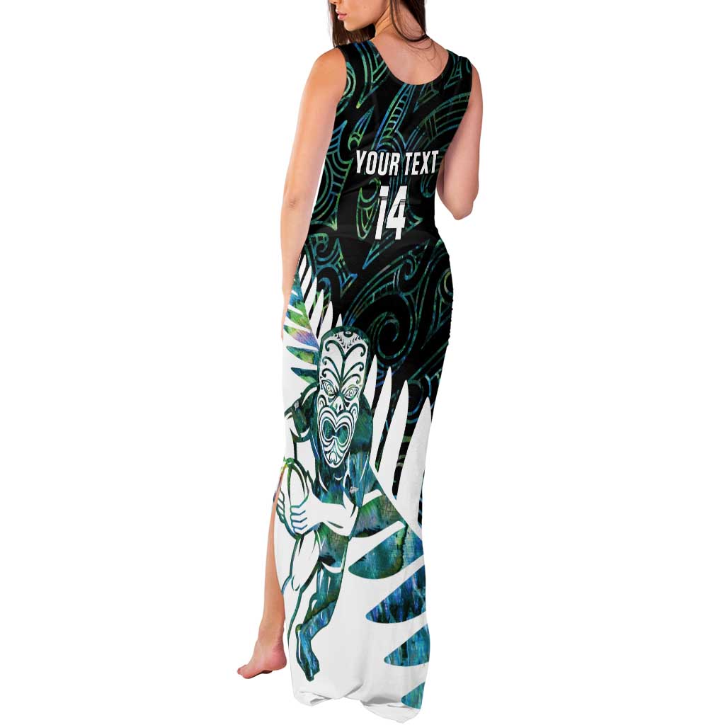 New Zealand Silver Fern Rugby Custom Tank Maxi Dress Go All Black Turquoise Maori Paua Shell LT14 - Polynesian Pride