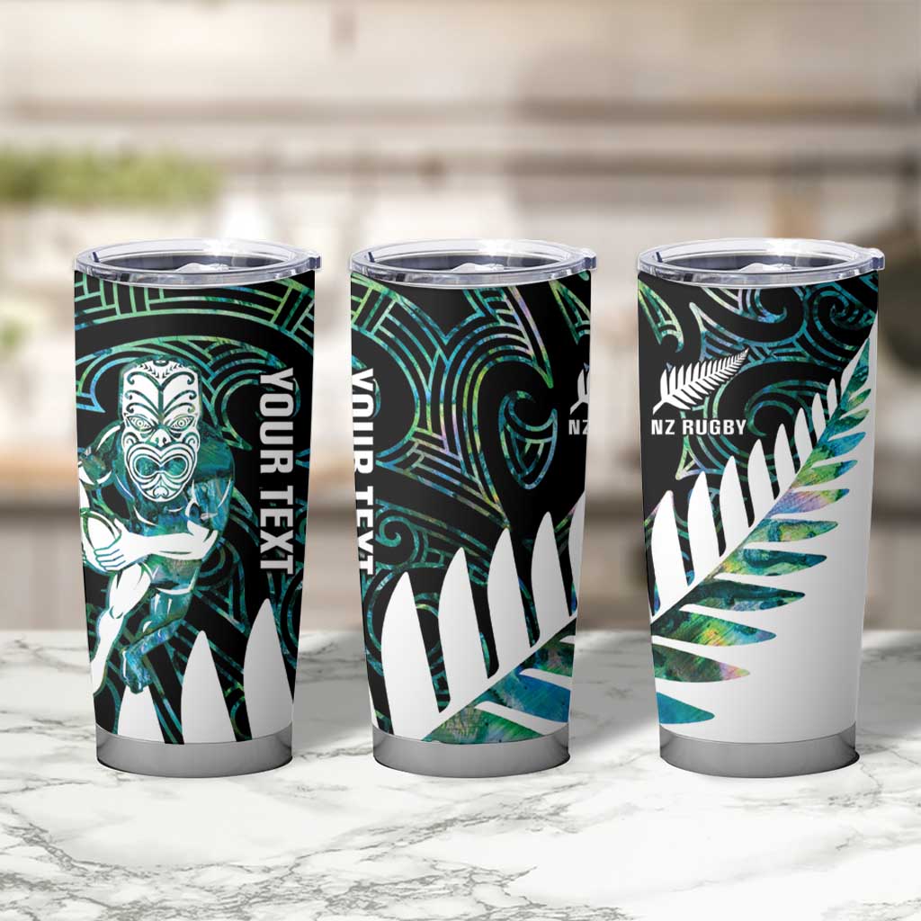 New Zealand Silver Fern Rugby Custom Tumbler Cup Go All Black Turquoise Maori Paua Shell LT14 - Polynesian Pride