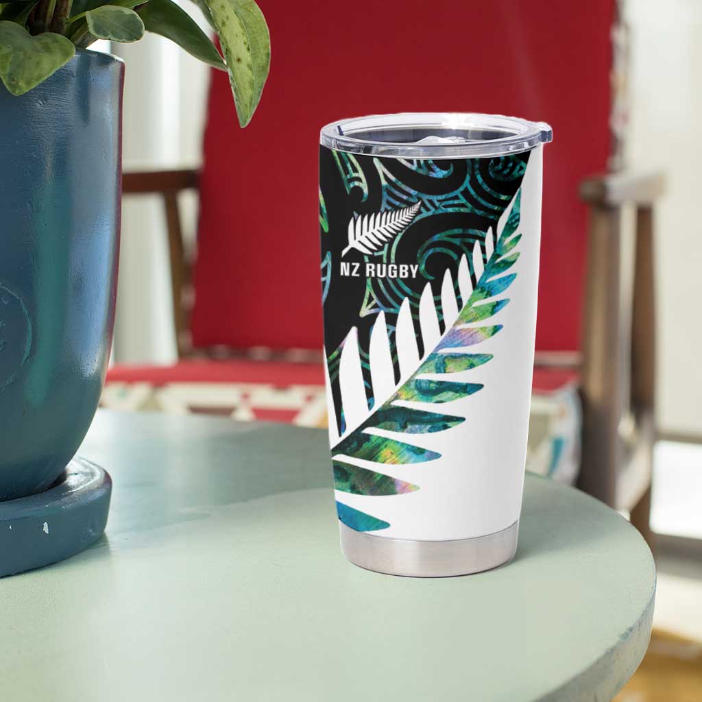 New Zealand Silver Fern Rugby Custom Tumbler Cup Go All Black Turquoise Maori Paua Shell LT14 - Polynesian Pride