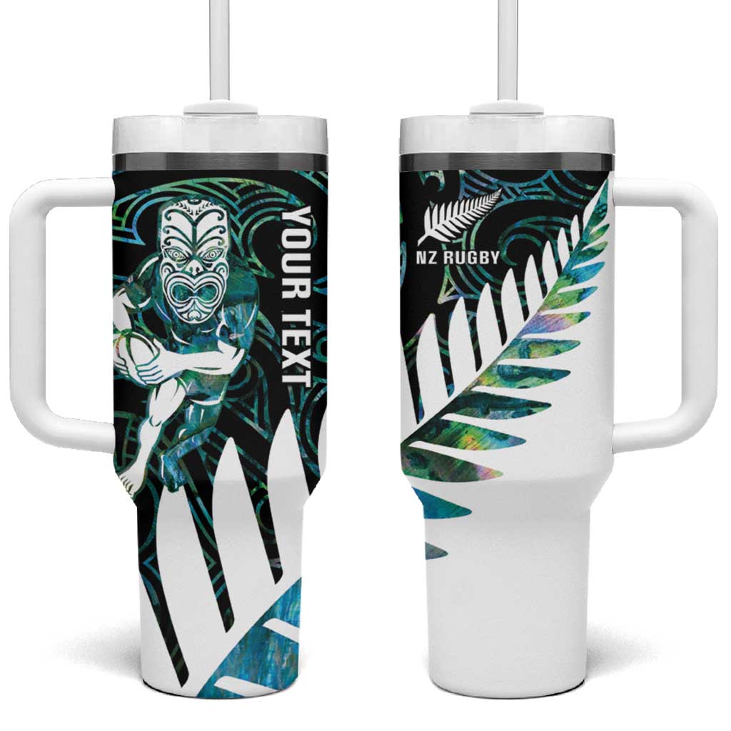New Zealand Silver Fern Rugby Custom Tumbler With Handle Go All Black Turquoise Maori Paua Shell LT14 One Size: 40 oz Turquoise - Polynesian Pride