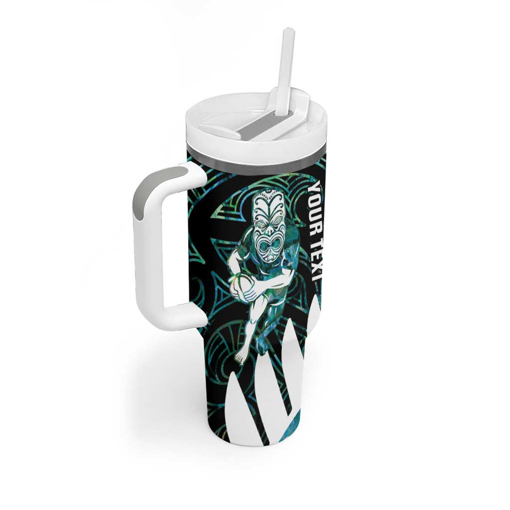 New Zealand Silver Fern Rugby Custom Tumbler With Handle Go All Black Turquoise Maori Paua Shell LT14 - Polynesian Pride