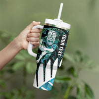 New Zealand Silver Fern Rugby Custom Tumbler With Handle Go All Black Turquoise Maori Paua Shell LT14 - Polynesian Pride