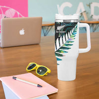 New Zealand Silver Fern Rugby Custom Tumbler With Handle Go All Black Turquoise Maori Paua Shell LT14 - Polynesian Pride