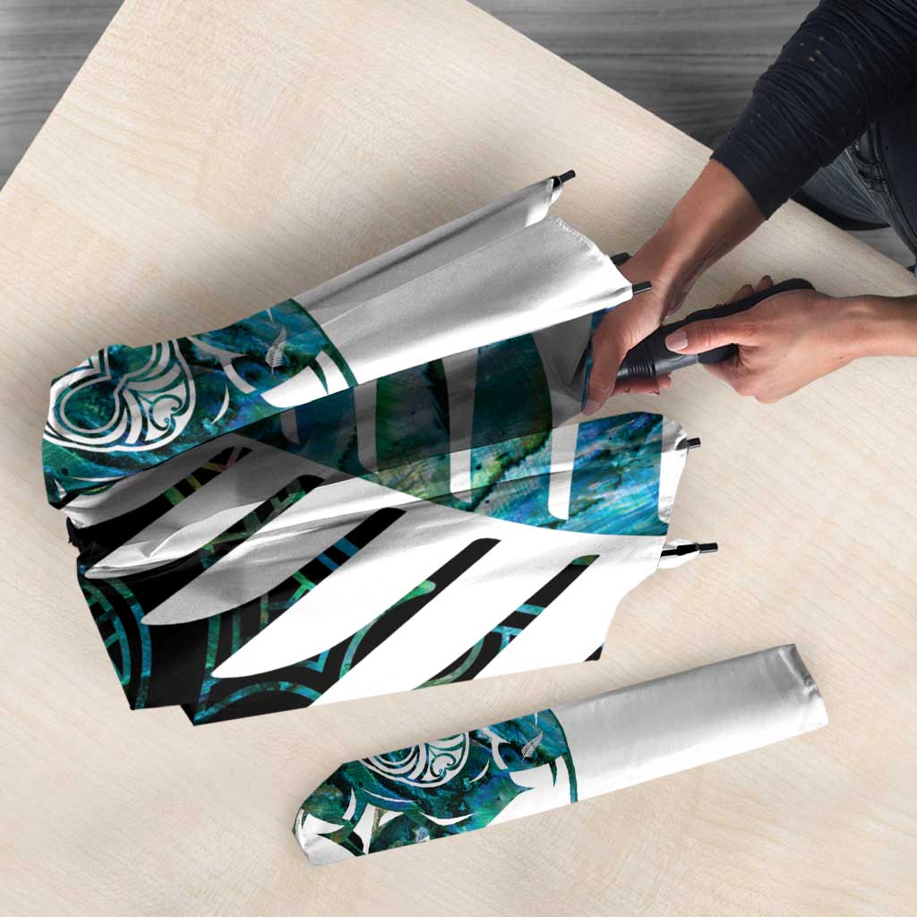 New Zealand Silver Fern Rugby Custom Umbrella Go All Black Turquoise Maori Paua Shell LT14 - Polynesian Pride