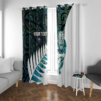 New Zealand Silver Fern Rugby Custom Window Curtain Go All Black Turquoise Maori Paua Shell LT14 With Grommets Turquoise - Polynesian Pride