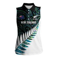 New Zealand Silver Fern Rugby Custom Women Sleeveless Polo Shirt Go All Black Turquoise Maori Paua Shell LT14 Female Turquoise - Polynesian Pride