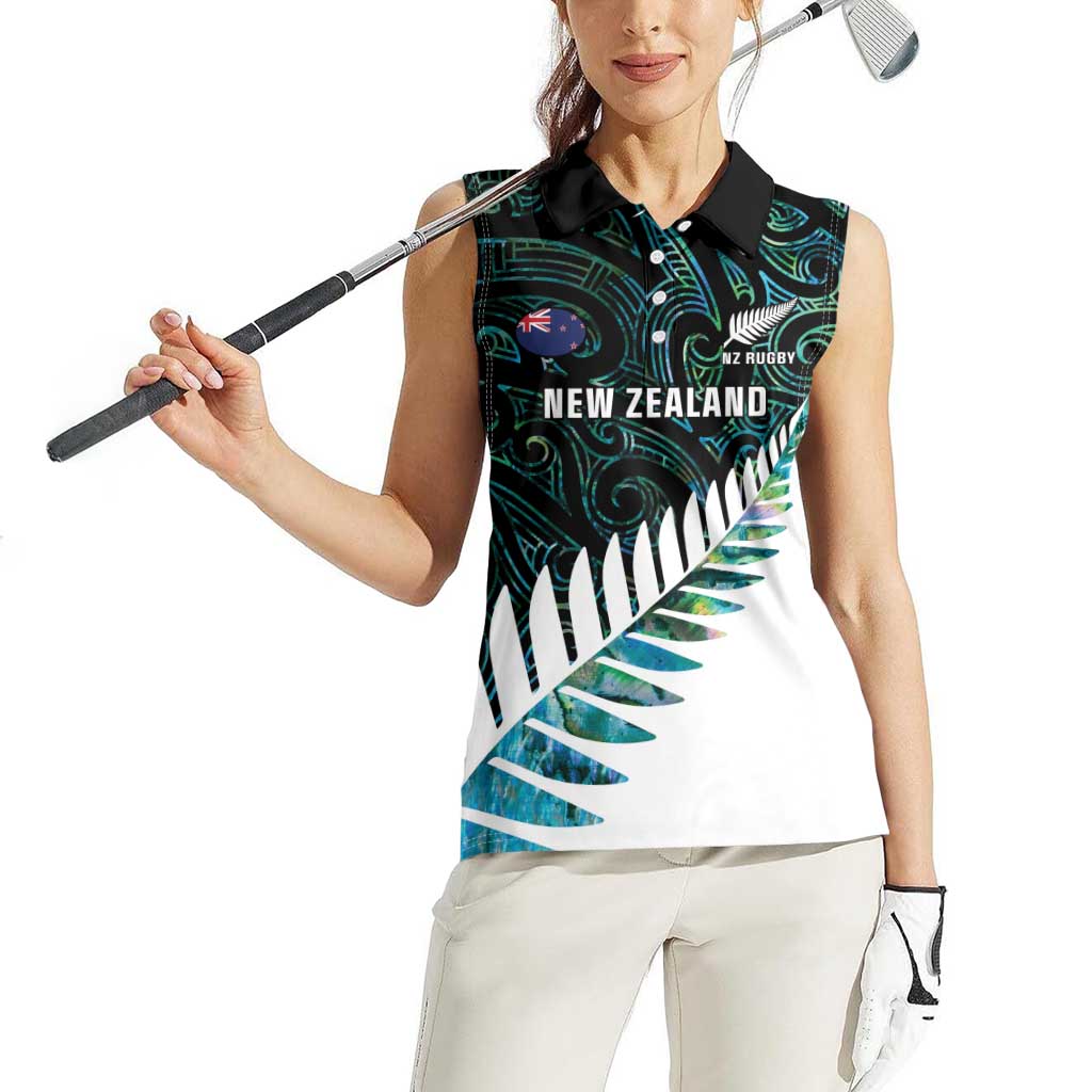 New Zealand Silver Fern Rugby Custom Women Sleeveless Polo Shirt Go All Black Turquoise Maori Paua Shell LT14 - Polynesian Pride