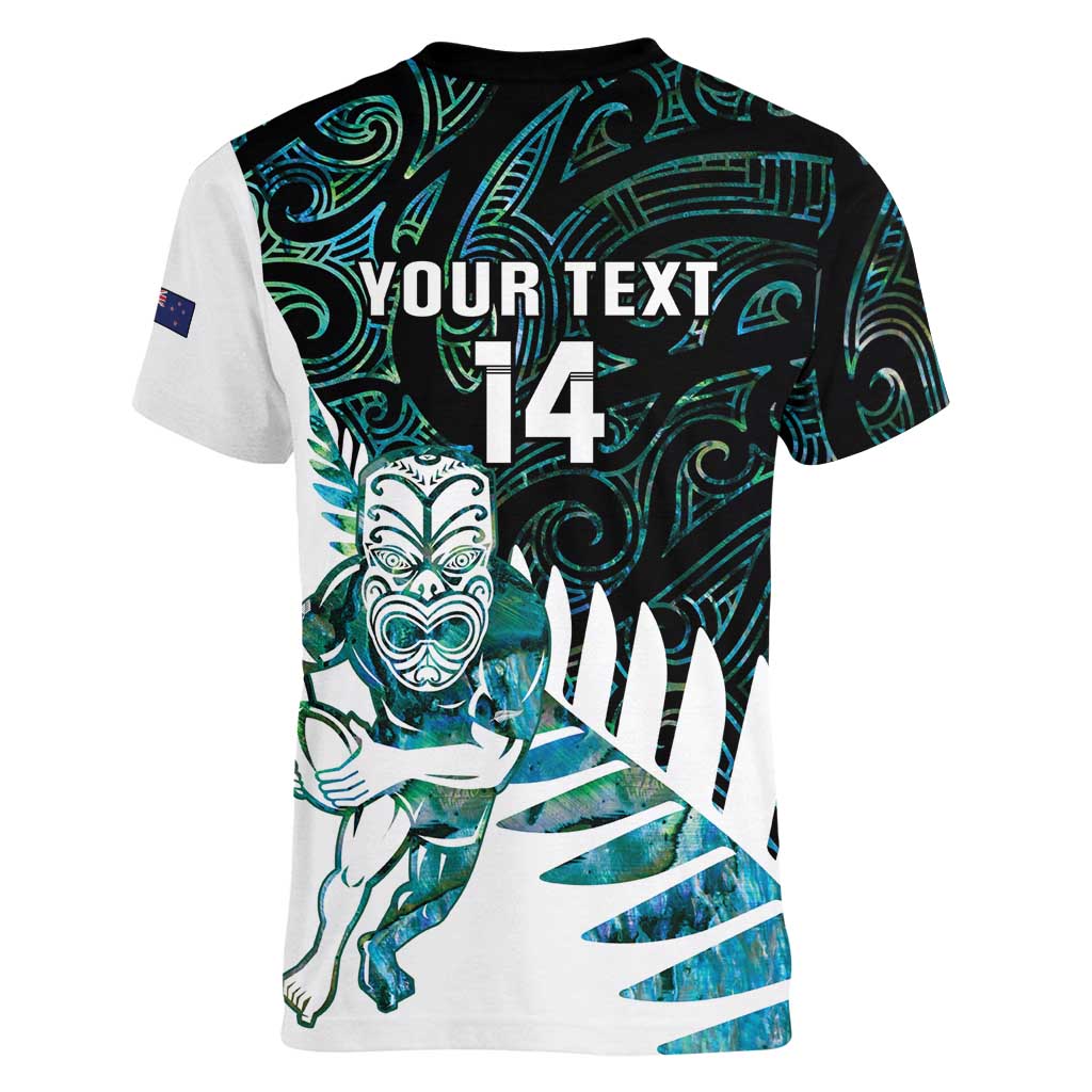 New Zealand Silver Fern Rugby Custom Women V-Neck T-Shirt Go All Black Turquoise Maori Paua Shell LT14 - Polynesian Pride
