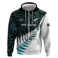 New Zealand Silver Fern Rugby Custom Zip Hoodie Go All Black Turquoise Maori Paua Shell LT14 Zip Hoodie Turquoise - Polynesian Pride