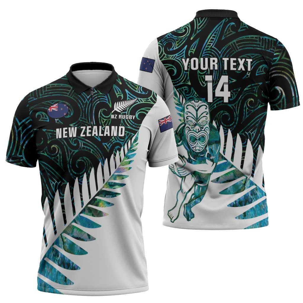 New Zealand Silver Fern Rugby Custom Zipper Polo Shirt Go All Black Turquoise Maori Paua Shell LT14 - Polynesian Pride