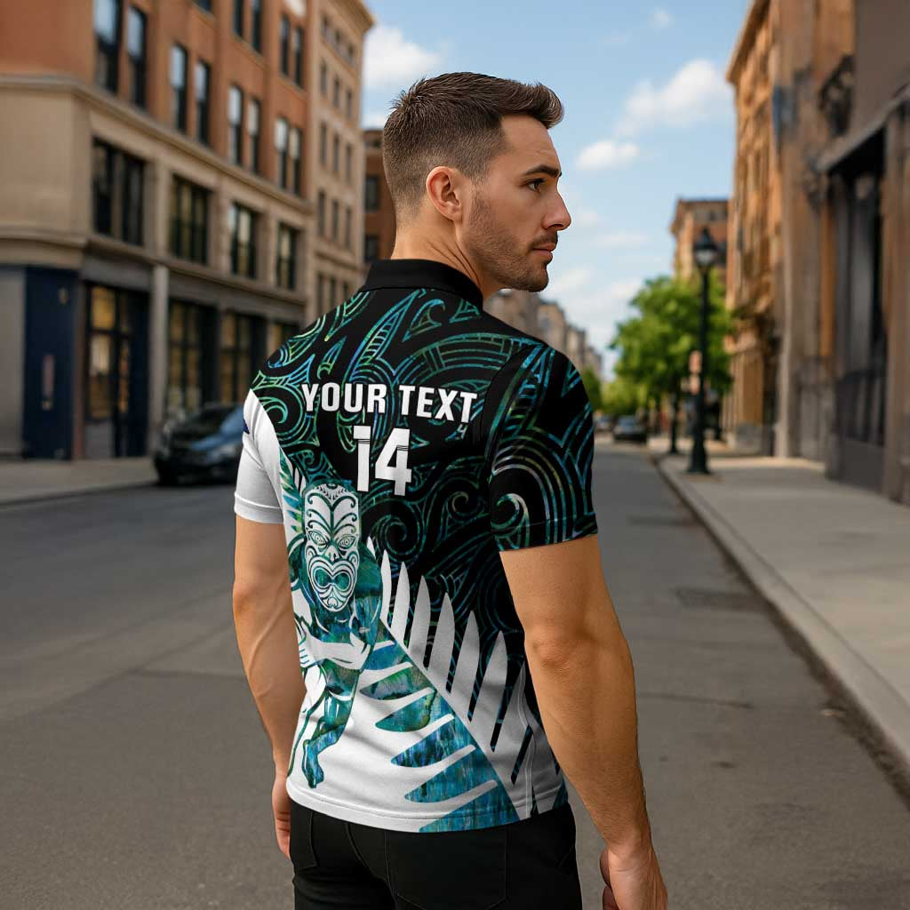 New Zealand Silver Fern Rugby Custom Zipper Polo Shirt Go All Black Turquoise Maori Paua Shell LT14 - Polynesian Pride