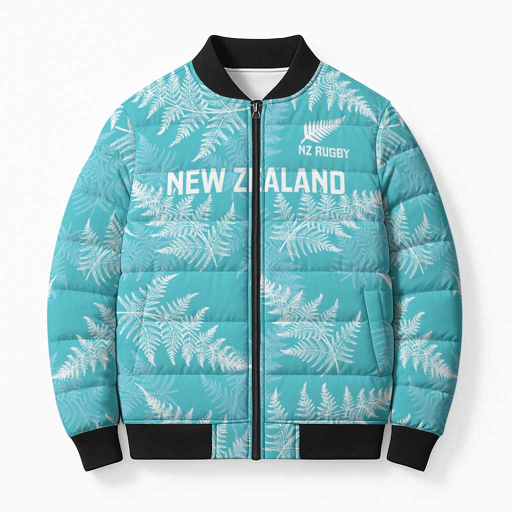 New Zealand Silver Fern Rugby Custom Bomber Puffer Jacket Go Aotearoa Champions Turquoise Version - Polynesian Pride
