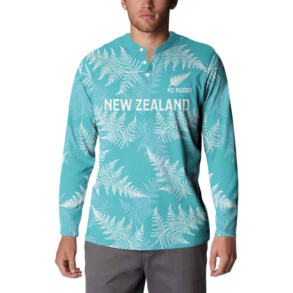 New Zealand Silver Fern Rugby Custom Button Sweatshirt Go Aotearoa Champions Turquoise Version - Polynesian Pride