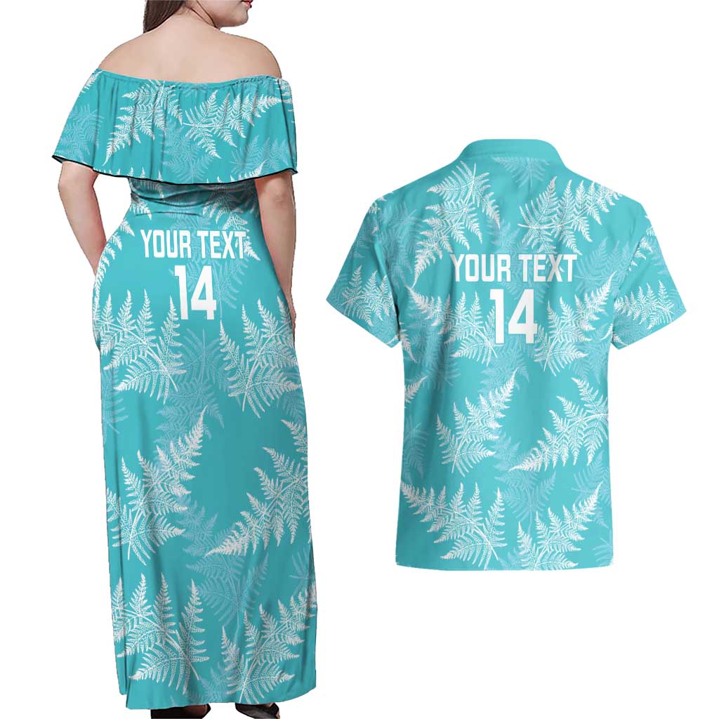 New Zealand Silver Fern Rugby Custom Couples Matching Off Shoulder Maxi Dress and Hawaiian Shirt Go Aotearoa Champions Turquoise Version LT14 - Polynesian Pride