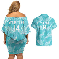 New Zealand Silver Fern Rugby Custom Couples Matching Off Shoulder Short Dress and Hawaiian Shirt Go Aotearoa Champions Turquoise Version LT14 - Polynesian Pride