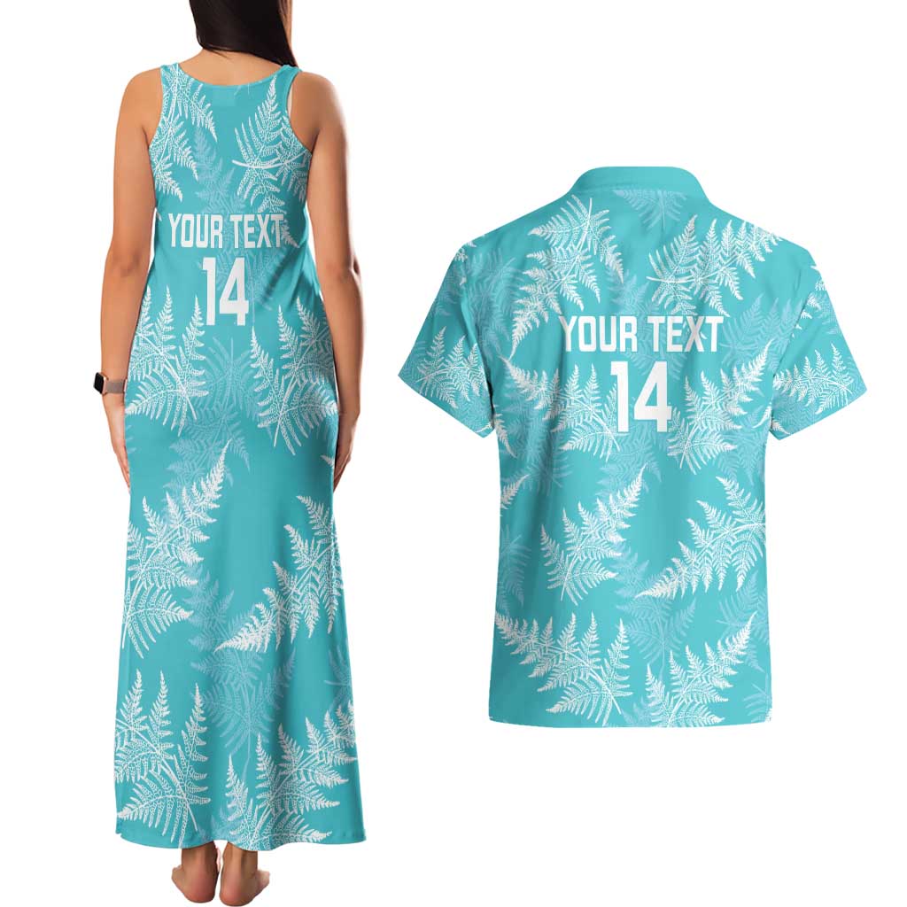 New Zealand Silver Fern Rugby Custom Couples Matching Tank Maxi Dress and Hawaiian Shirt Go Aotearoa Champions Turquoise Version - Polynesian Pride