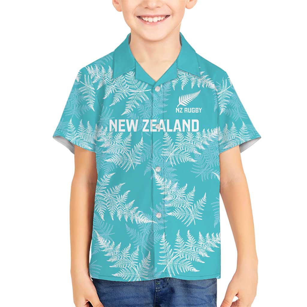 New Zealand Silver Fern Rugby Custom Family Matching Long Sleeve Bodycon Dress and Hawaiian Shirt Go Aotearoa Champions Turquoise Version LT14 Son's Shirt Turquoise - Polynesian Pride