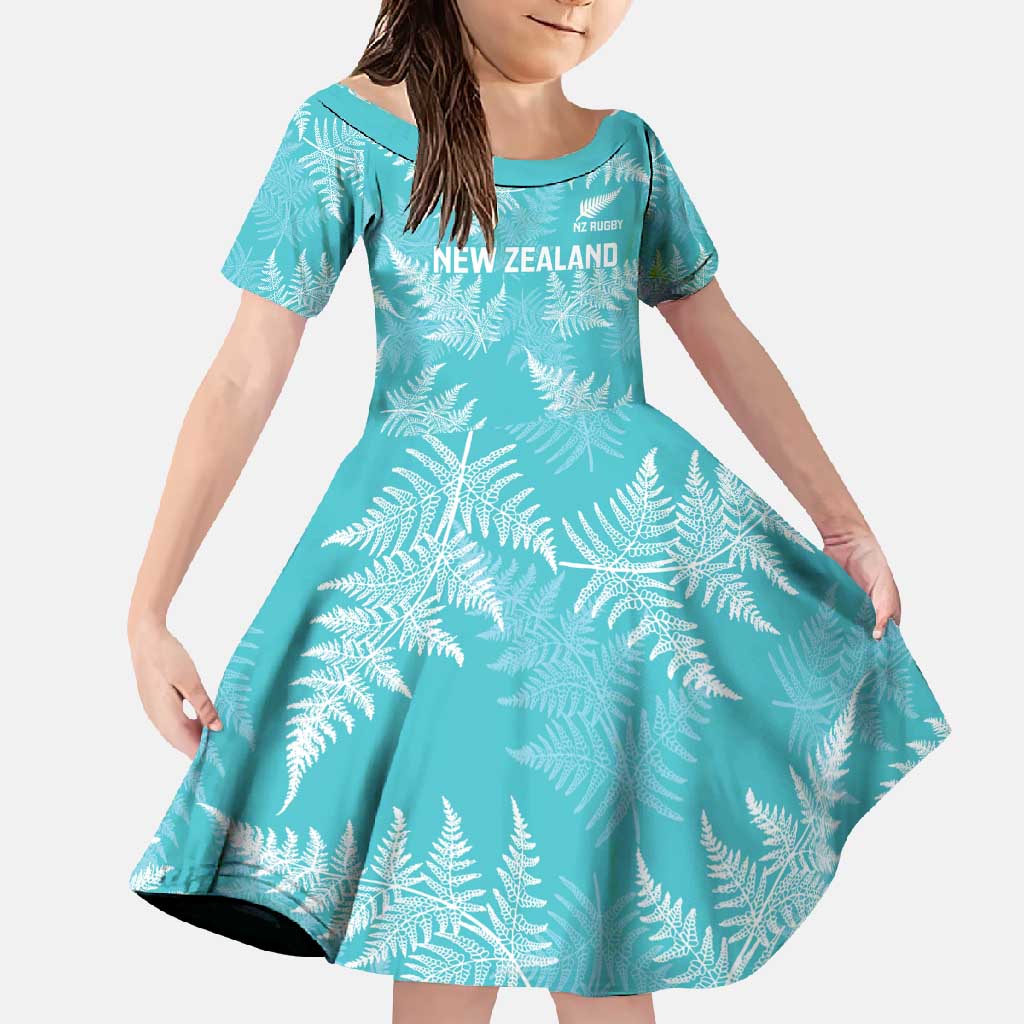 New Zealand Silver Fern Rugby Custom Family Matching Mermaid Dress and Hawaiian Shirt Go Aotearoa Champions Turquoise Version LT14 Daughter's Dress Turquoise - Polynesian Pride