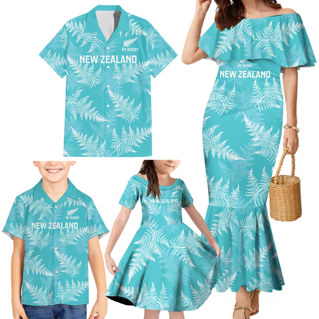 New Zealand Silver Fern Rugby Custom Family Matching Mermaid Dress and Hawaiian Shirt Go Aotearoa Champions Turquoise Version LT14 - Polynesian Pride