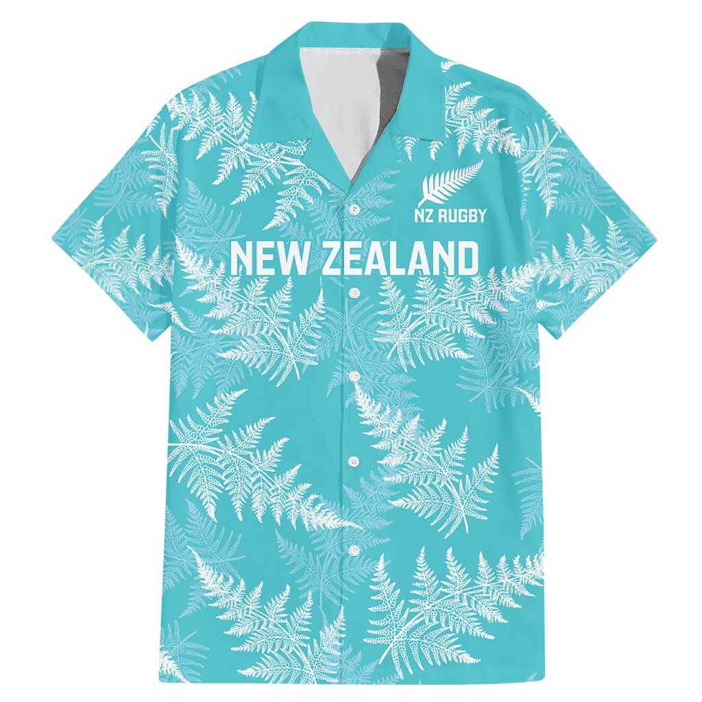 New Zealand Silver Fern Rugby Custom Family Matching Mermaid Dress and Hawaiian Shirt Go Aotearoa Champions Turquoise Version LT14 Dad's Shirt - Short Sleeve Turquoise - Polynesian Pride
