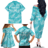 New Zealand Silver Fern Rugby Custom Family Matching Off The Shoulder Long Sleeve Dress and Hawaiian Shirt Go Aotearoa Champions Turquoise Version LT14 - Polynesian Pride