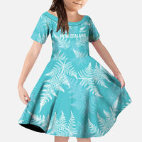 New Zealand Silver Fern Rugby Custom Family Matching Off Shoulder Maxi Dress and Hawaiian Shirt Go Aotearoa Champions Turquoise Version LT14 Daughter's Dress Turquoise - Polynesian Pride