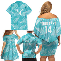 New Zealand Silver Fern Rugby Custom Family Matching Off Shoulder Short Dress and Hawaiian Shirt Go Aotearoa Champions Turquoise Version LT14 - Polynesian Pride