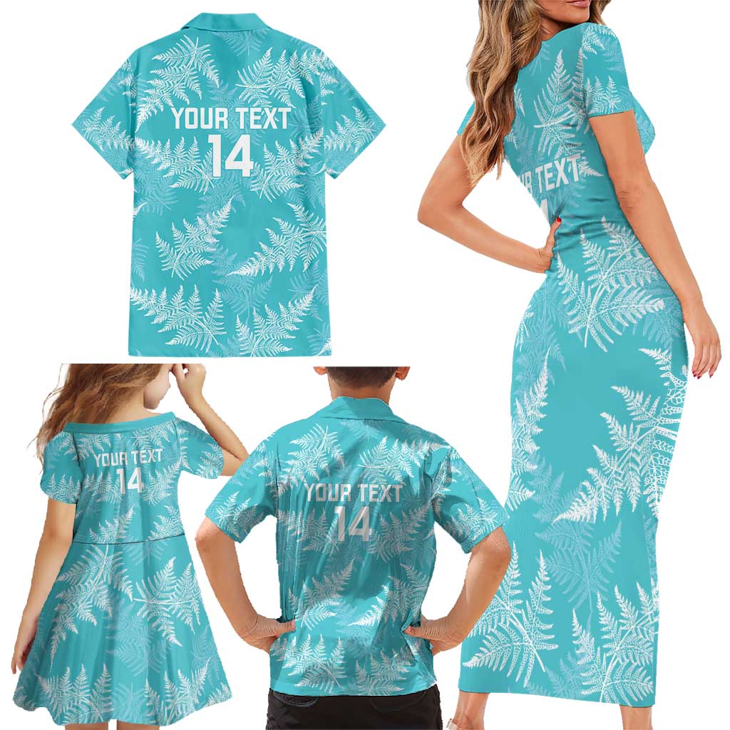 New Zealand Silver Fern Rugby Custom Family Matching Short Sleeve Bodycon Dress and Hawaiian Shirt Go Aotearoa Champions Turquoise Version LT14 - Polynesian Pride