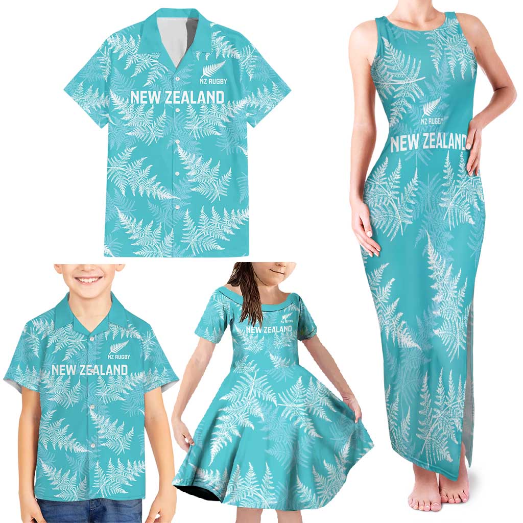 New Zealand Silver Fern Rugby Custom Family Matching Tank Maxi Dress and Hawaiian Shirt Go Aotearoa Champions Turquoise Version LT14 - Polynesian Pride