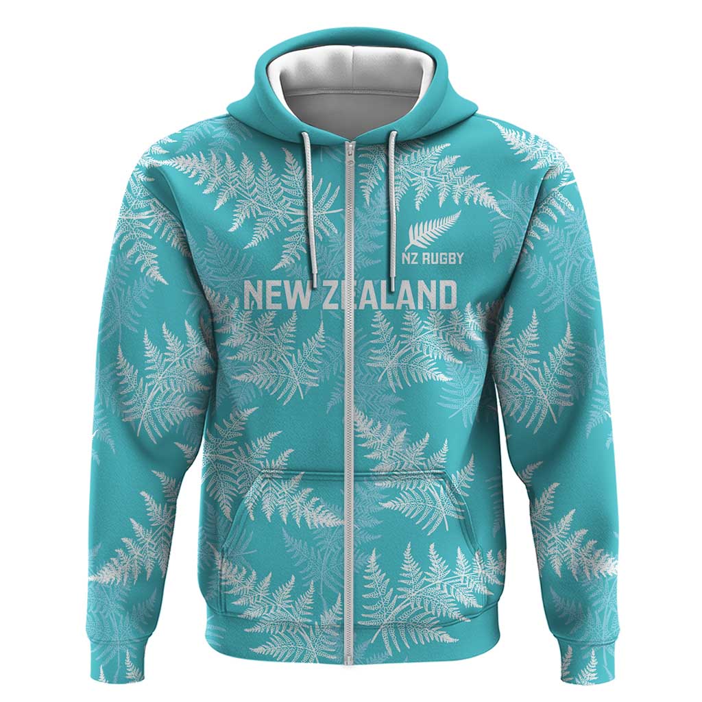 New Zealand Silver Fern Rugby Custom Hoodie Go Aotearoa Champions Turquoise Version LT14 Zip Hoodie Turquoise - Polynesian Pride