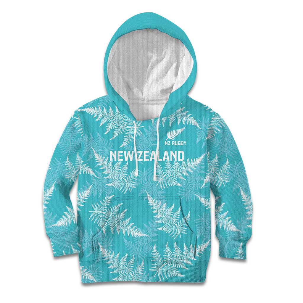 New Zealand Silver Fern Rugby Custom Kid Hoodie Go Aotearoa Champions Turquoise Version LT14 Hoodie Turquoise - Polynesian Pride