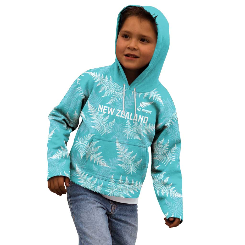 New Zealand Silver Fern Rugby Custom Kid Hoodie Go Aotearoa Champions Turquoise Version LT14 - Polynesian Pride