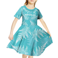 New Zealand Silver Fern Rugby Custom Kid Short Sleeve Dress Go Aotearoa Champions Turquoise Version LT14 - Polynesian Pride