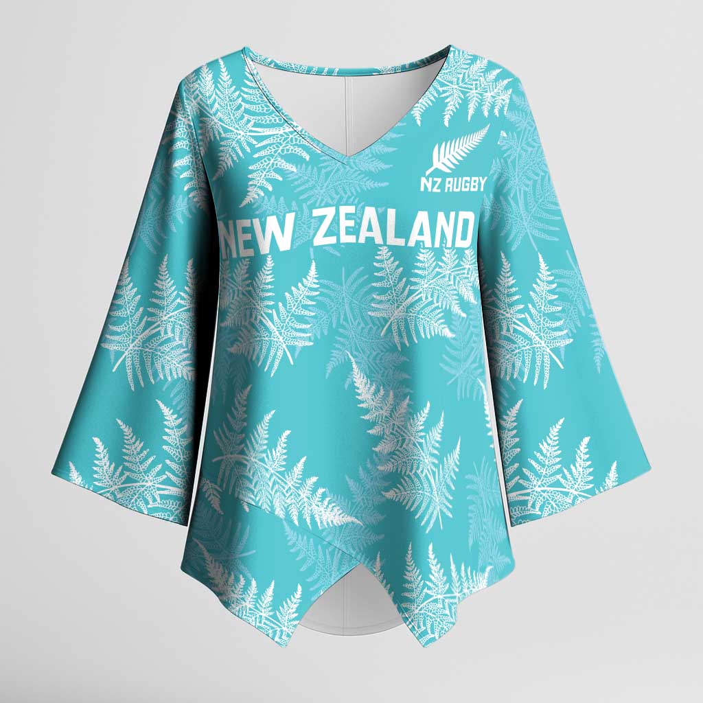 New Zealand Silver Fern Rugby Custom Kimono Sleeve Blouse Go Aotearoa Champions Turquoise Version LT14 Female Turquoise - Polynesian Pride