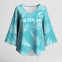 New Zealand Silver Fern Rugby Custom Kimono Sleeve Blouse Go Aotearoa Champions Turquoise Version LT14 Female Turquoise - Polynesian Pride