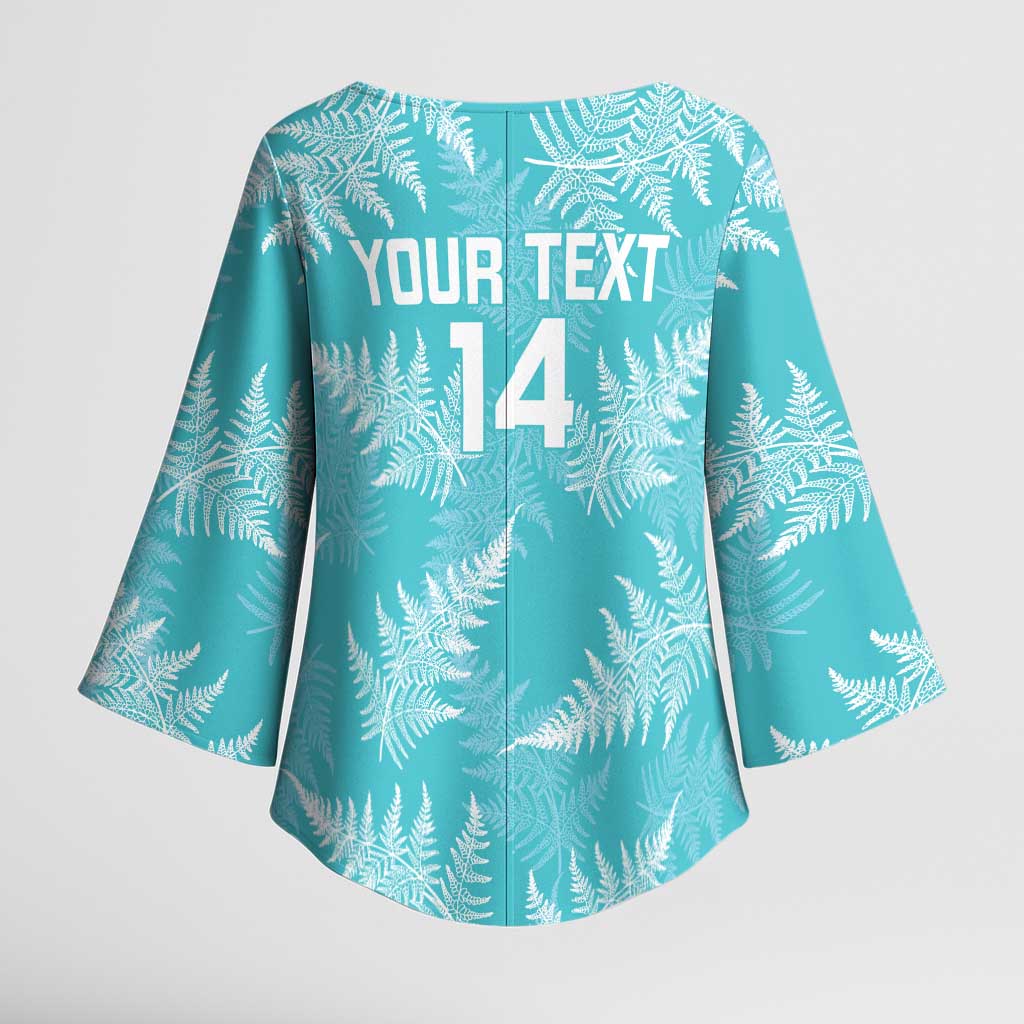 New Zealand Silver Fern Rugby Custom Kimono Sleeve Blouse Go Aotearoa Champions Turquoise Version LT14 - Polynesian Pride