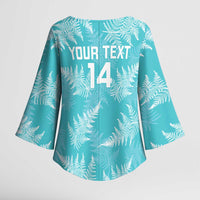 New Zealand Silver Fern Rugby Custom Kimono Sleeve Blouse Go Aotearoa Champions Turquoise Version LT14 - Polynesian Pride