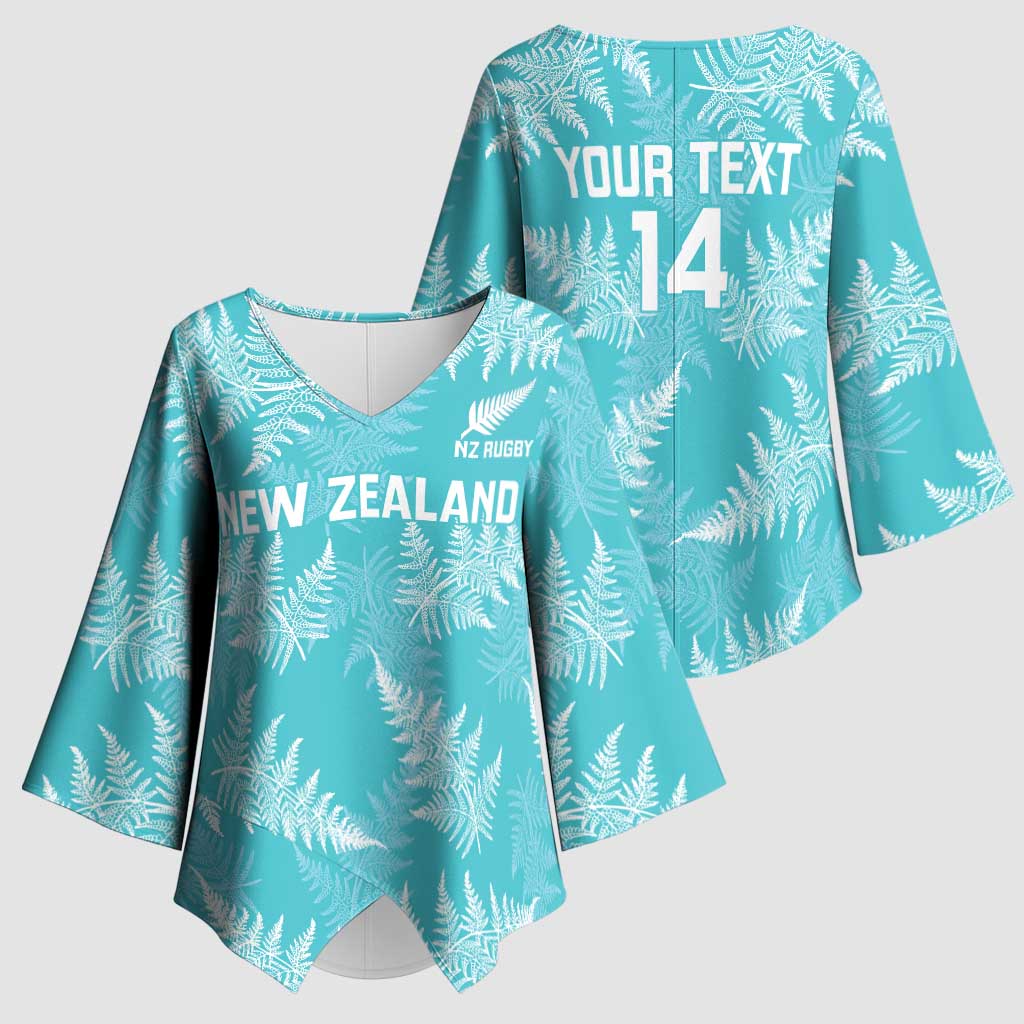 New Zealand Silver Fern Rugby Custom Kimono Sleeve Blouse Go Aotearoa Champions Turquoise Version LT14 - Polynesian Pride