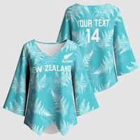 New Zealand Silver Fern Rugby Custom Kimono Sleeve Blouse Go Aotearoa Champions Turquoise Version LT14 - Polynesian Pride