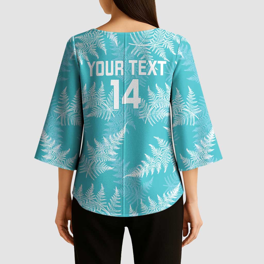 New Zealand Silver Fern Rugby Custom Kimono Sleeve Blouse Go Aotearoa Champions Turquoise Version LT14 - Polynesian Pride