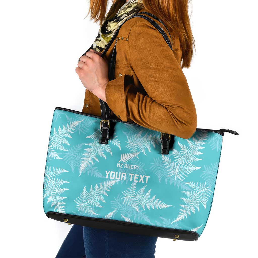 New Zealand Silver Fern Rugby Custom Leather Tote Bag Go Aotearoa Champions Turquoise Version LT14 Turquoise - Polynesian Pride