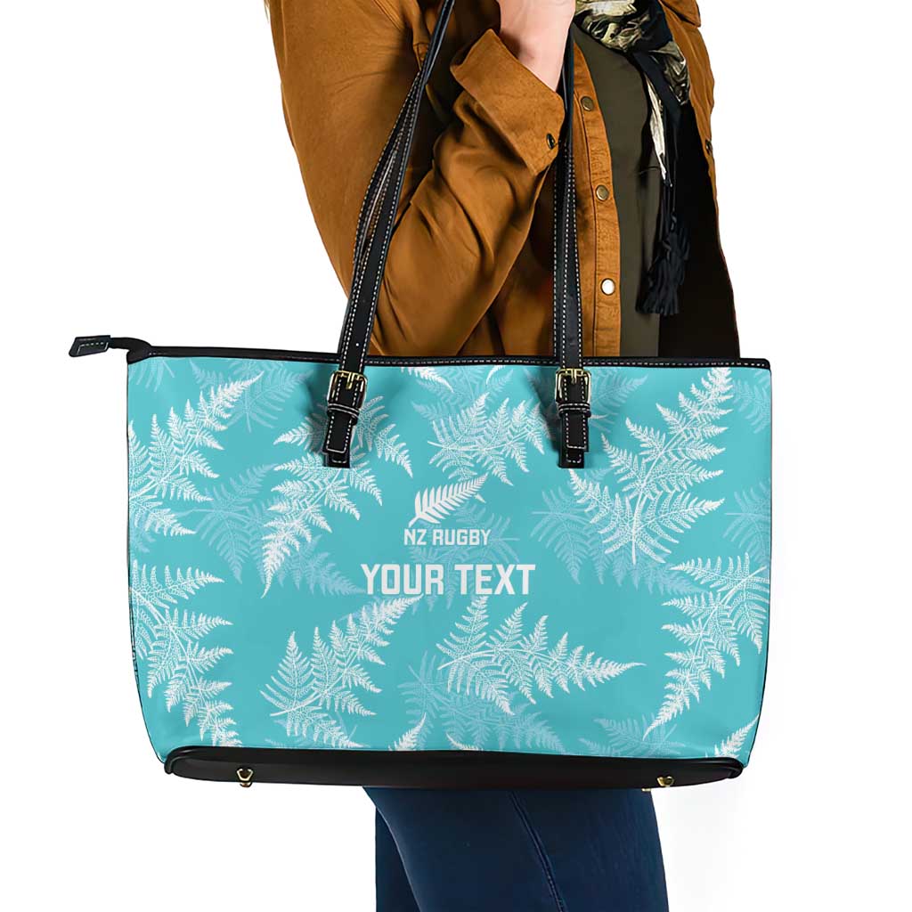 New Zealand Silver Fern Rugby Custom Leather Tote Bag Go Aotearoa Champions Turquoise Version LT14 - Polynesian Pride