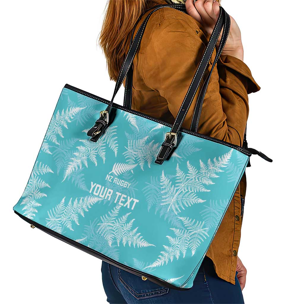 New Zealand Silver Fern Rugby Custom Leather Tote Bag Go Aotearoa Champions Turquoise Version LT14 - Polynesian Pride