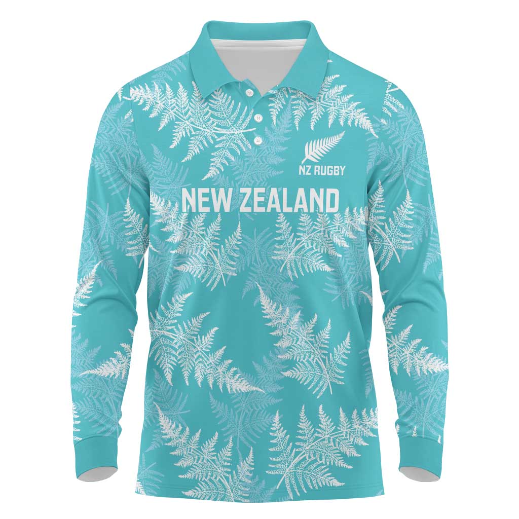 New Zealand Silver Fern Rugby Custom Long Sleeve Polo Shirt Go Aotearoa Champions Turquoise Version LT14 Turquoise - Polynesian Pride