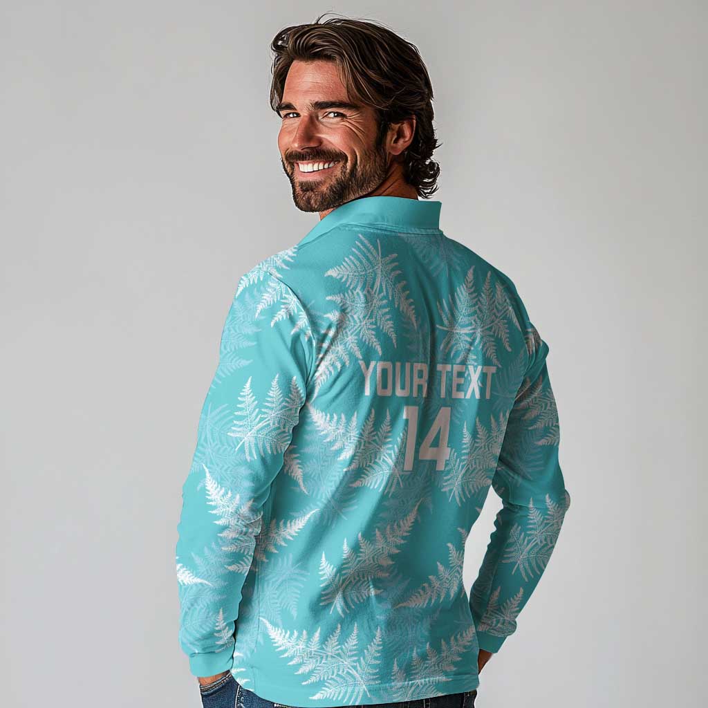 New Zealand Silver Fern Rugby Custom Long Sleeve Polo Shirt Go Aotearoa Champions Turquoise Version LT14 - Polynesian Pride