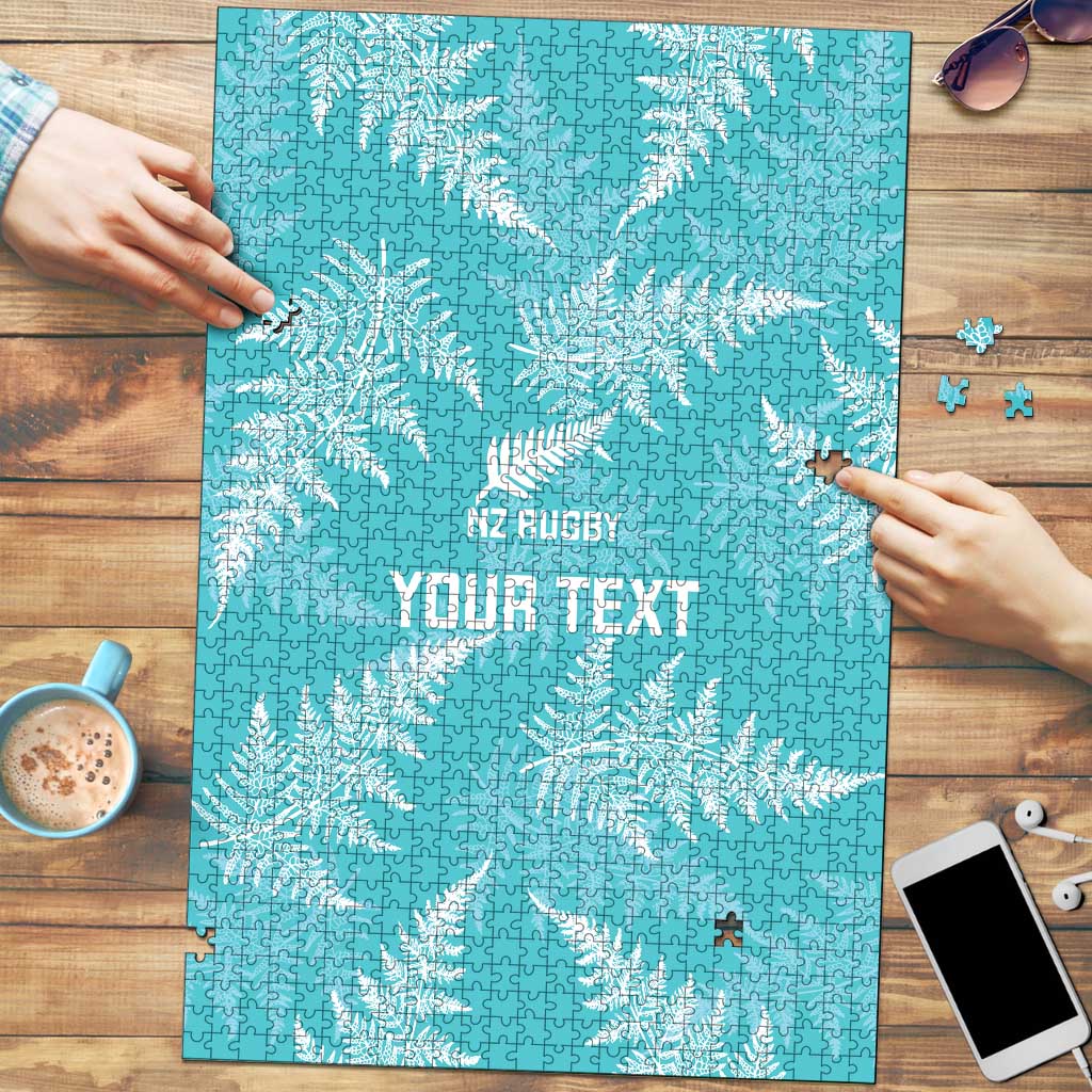 New Zealand Silver Fern Rugby Custom Puzzle Go Aotearoa Champions Turquoise Version - Polynesian Pride