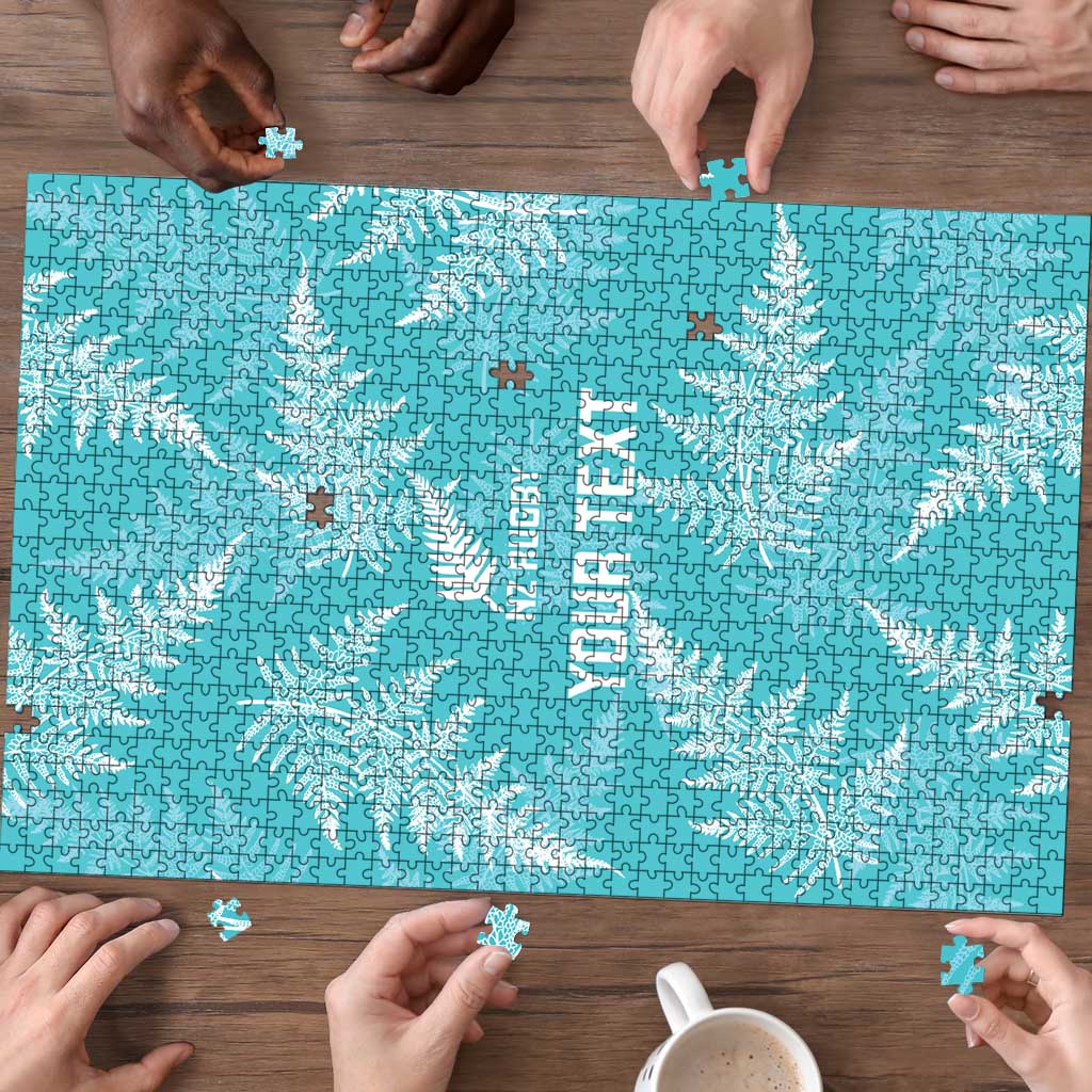 New Zealand Silver Fern Rugby Custom Puzzle Go Aotearoa Champions Turquoise Version - Polynesian Pride